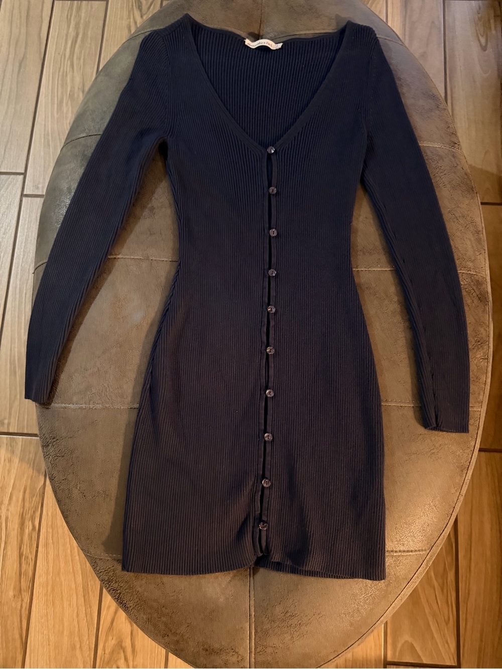 Abercrombie & Fitch Black Ribbed Long-Sleeve Button Dress